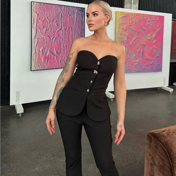 Zara piece strapless bustier flared jumpsuit - Picture 5 of 14